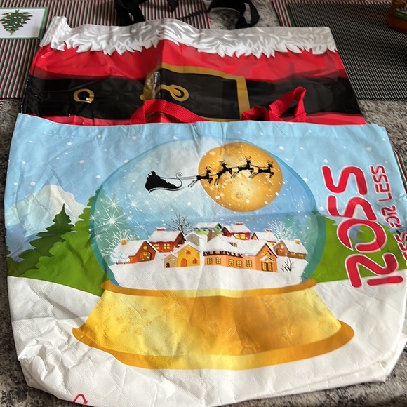 Giant Disney Store Christmas Holiday Tote Bag + 2 Ross Santa Totes Mickey Minnie - Picture 9 of 12